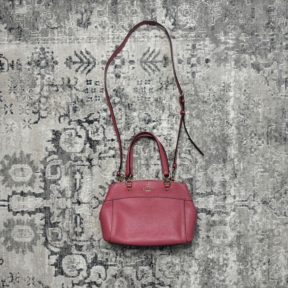 Coach Mini Brooke Carryall Satchel Pink Glitter Crossgrain Leather Gold - Picture 1 of 11